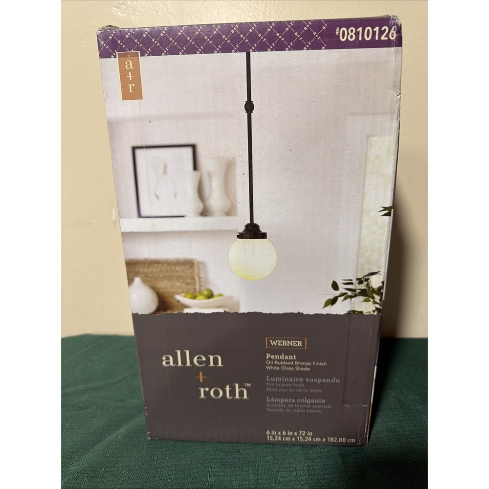 Allen + Roth Webner Pendant Oil Rubbed Bronze White Glass Shade